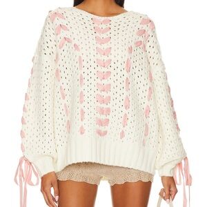 For Love and Lemon White and Pink Knit Sweater
